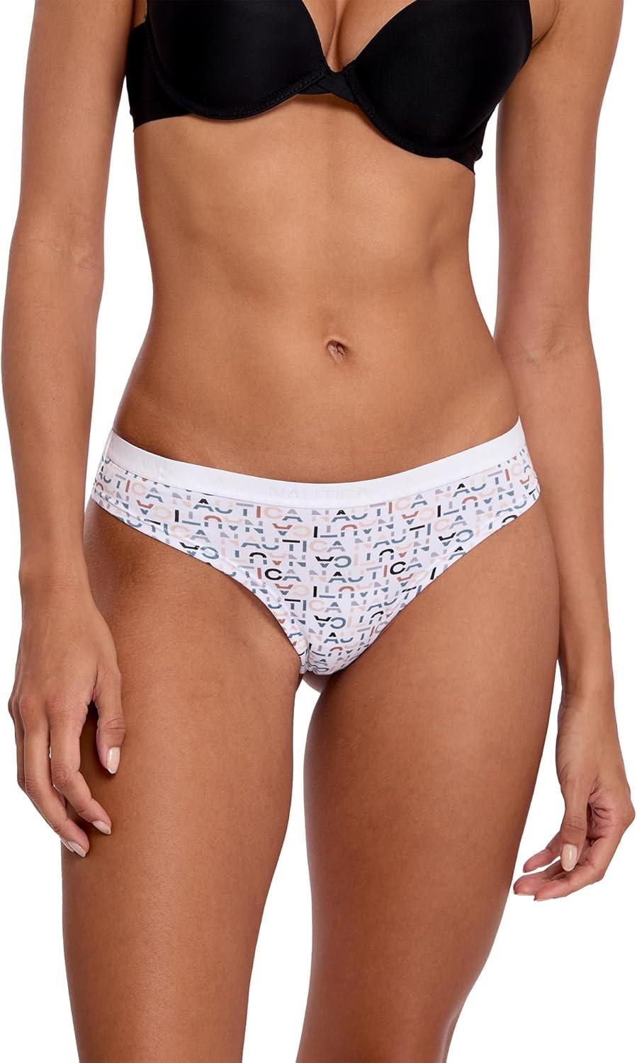 imageNautica Womens Cotton Thong Underwear Set 5PackNt LogoBarely ThereCafe LatteBlackMd Heather Grey