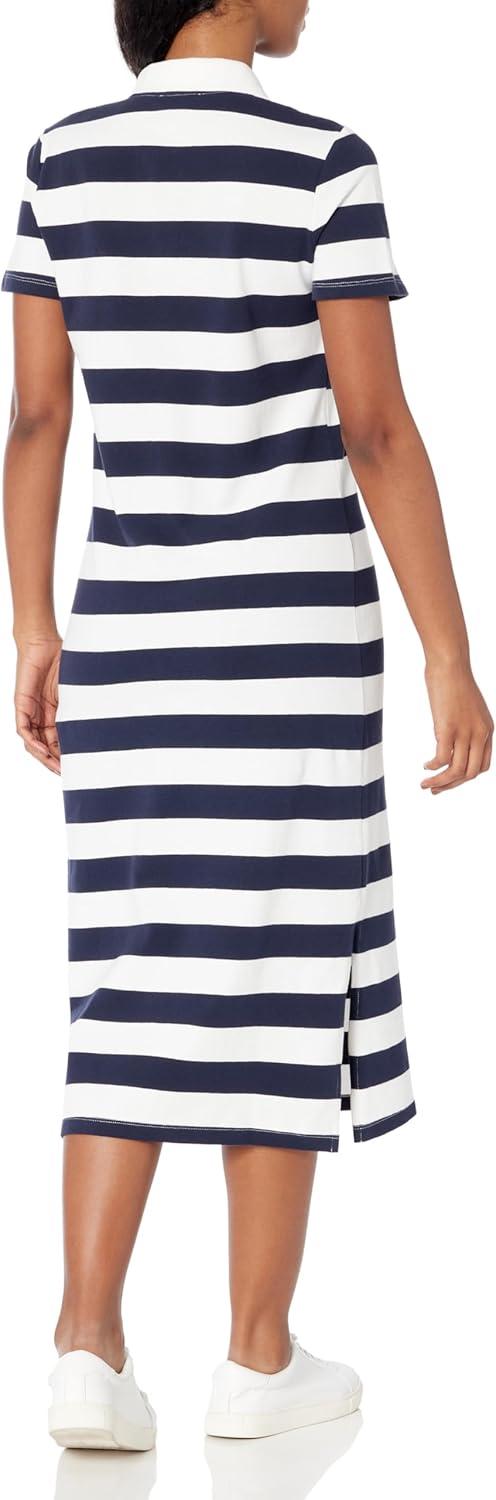 imageNautica Womens Johnny Collar Short Sleeve Stripe DressNight SkyBright White