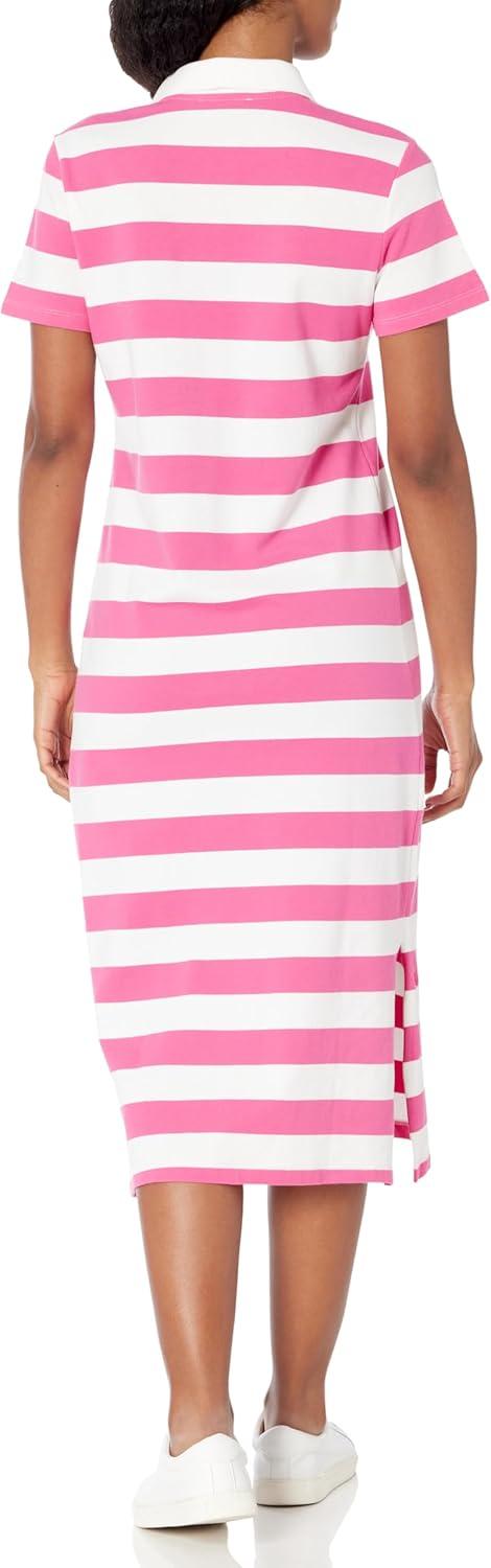 imageNautica Womens Johnny Collar Short Sleeve Stripe DressSangria SunsetBright White
