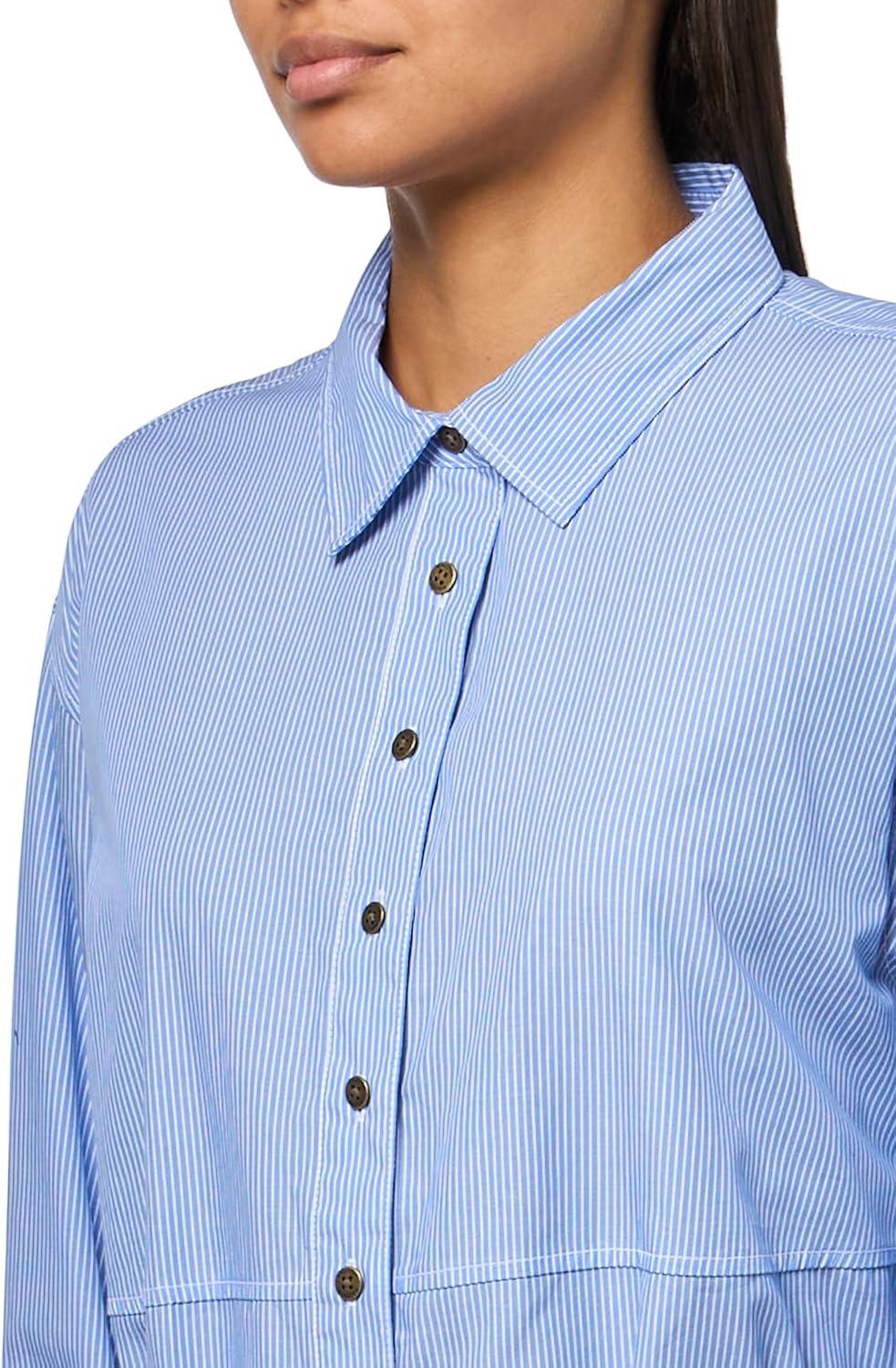 imageNautica Womens Long Sleeve Collared Button Shirt DressBlueWhite