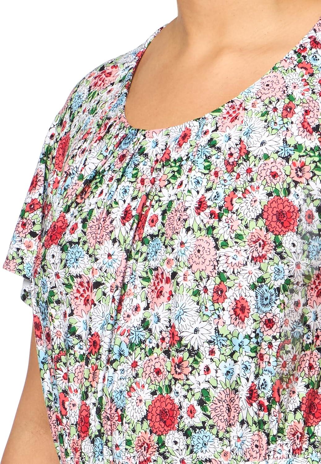 imageNautica Womens Short Sleeve Floral Knit Midi DressBloom Multi