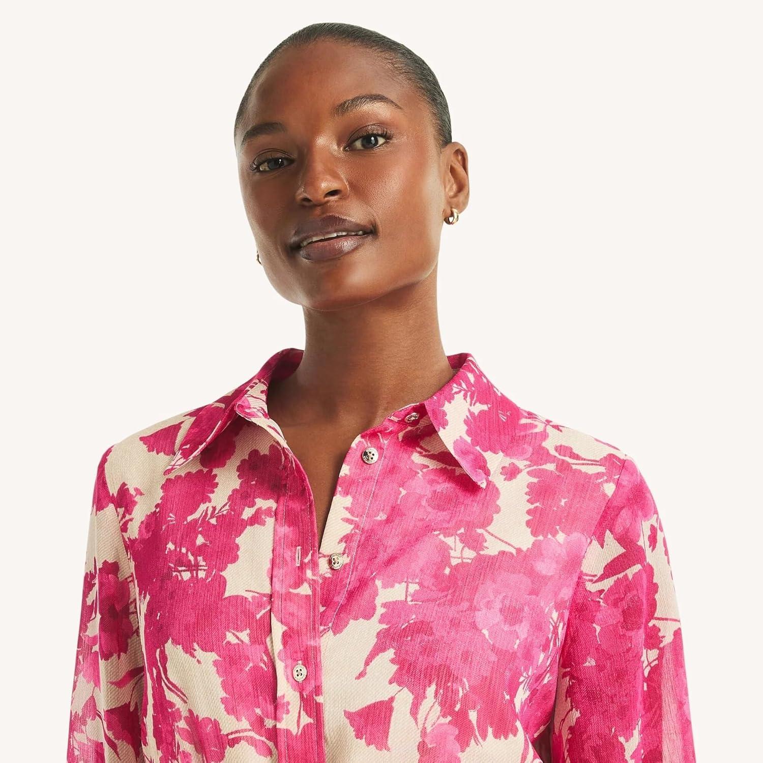imageNautica Womens Short Sleeve Soft Everyday Sport DressAster Pink Multi