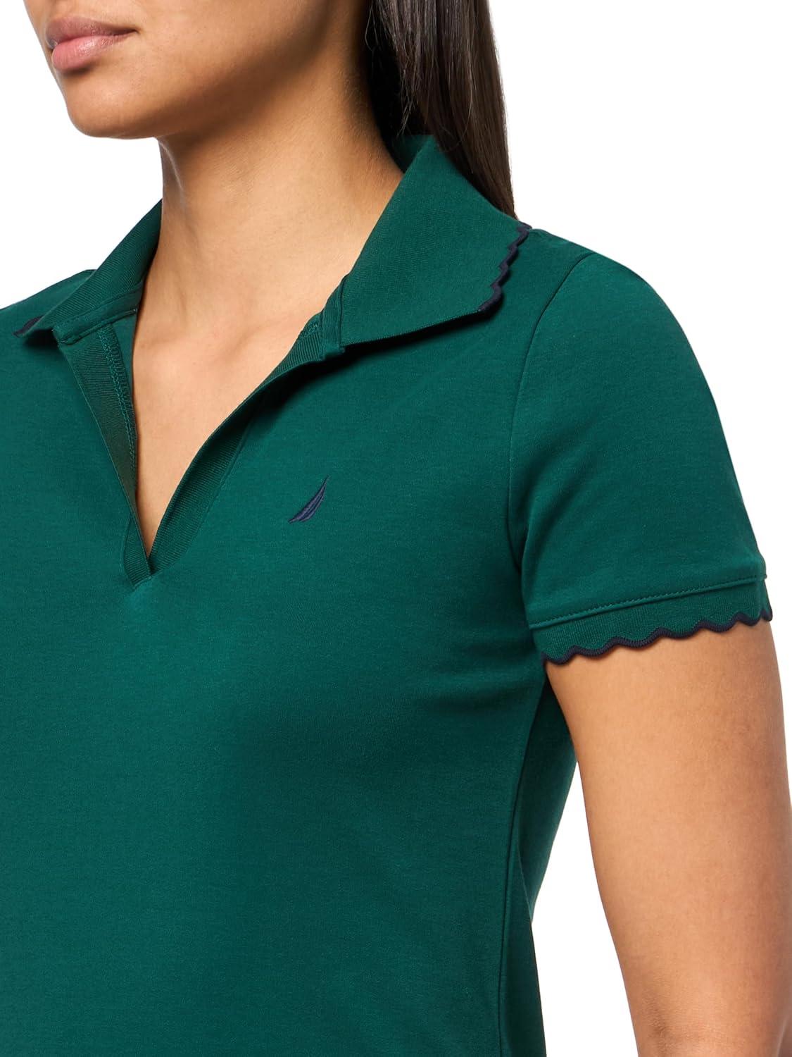 imageNautica Womens Short Sleeve Solid Scalloped Trim Polo DressForest