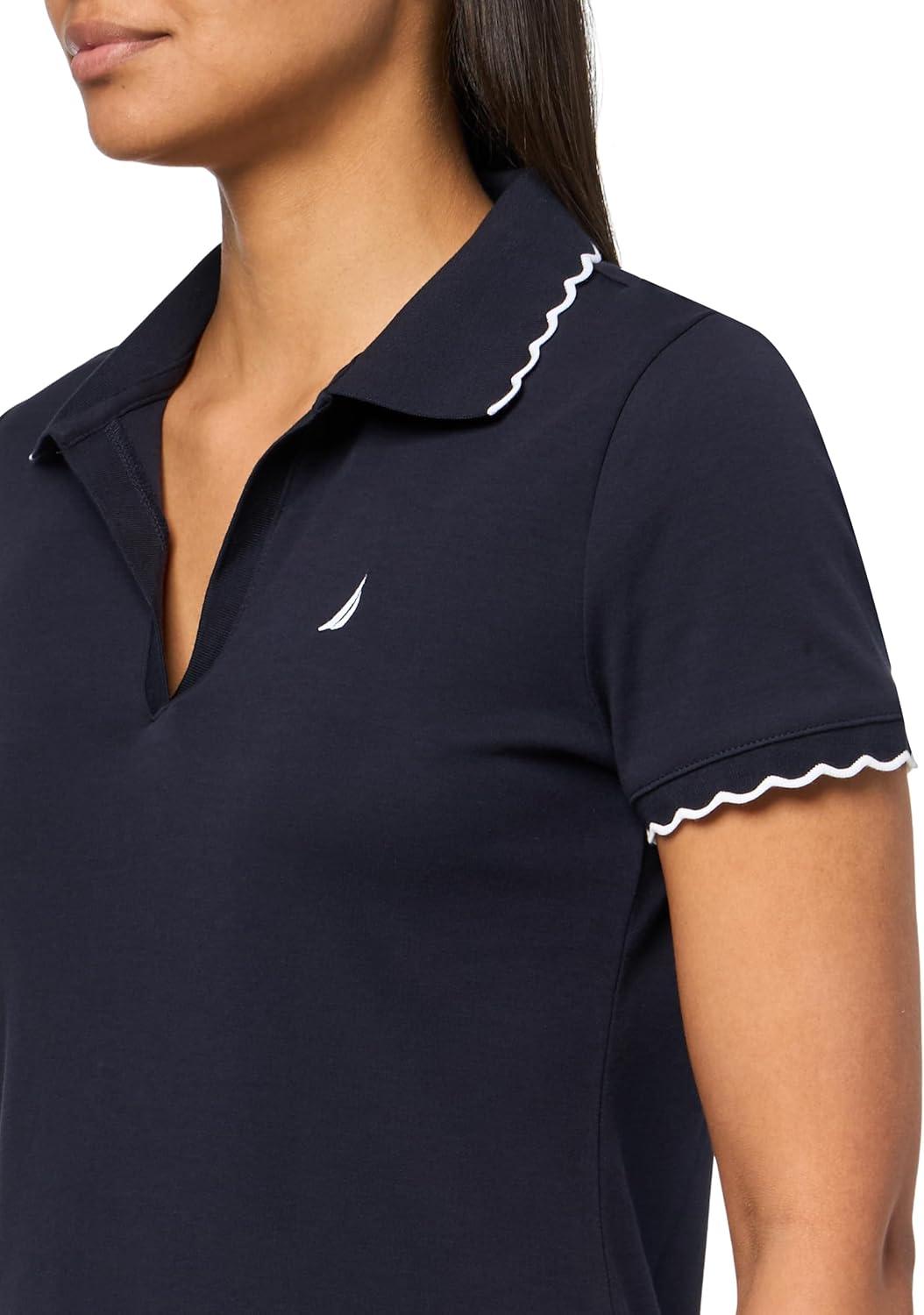 imageNautica Womens Short Sleeve Solid Scalloped Trim Polo DressNight Sky