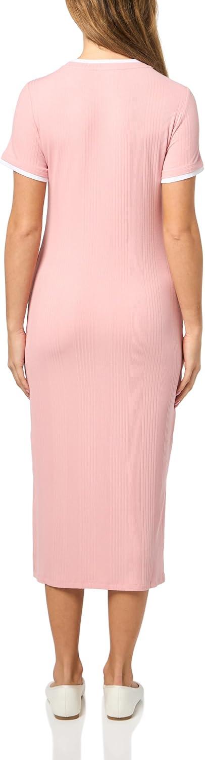 imageNautica Womens Solid Midi Short Sleeve Round Neck Ribbed Midi DressBridal Rose