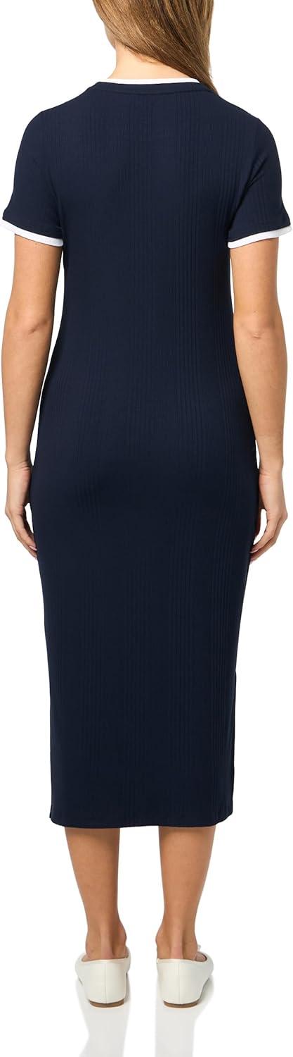 imageNautica Womens Solid Midi Short Sleeve Round Neck Ribbed Midi DressNight Sky