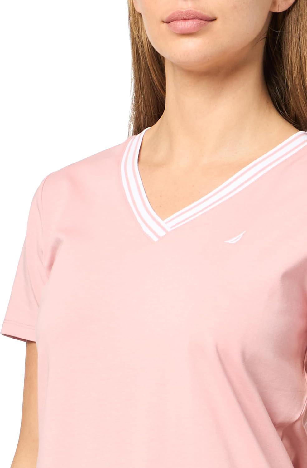 imageNautica Womens Solid VNeck Short Sleeve Pullover VNeck TShirt DressBridal Rose