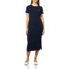 imageNautica Womens Solid Midi Short Sleeve Round Neck Ribbed Midi DressNight Sky
