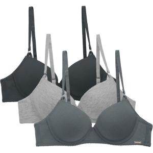 NAUTICA Women’s 3-Pack Bras Cotton Blend Light Lift Everyday T-Shirt Bra Set(Moon Ray/Md Heather Grey/Chainmetal)