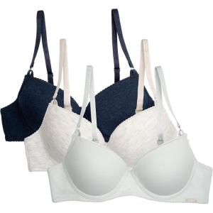 NAUTICA Women’s 3-Pack Bras Cotton Blend Light Lift Everyday T-Shirt Bra Set(Zen Garden/Lt Heather Grey/Navy Heather)