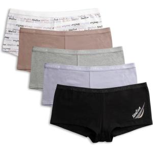 Nautica Women’s Cotton Boyshort Underwear Set, 5-Pack(Black/Blue Granite/Md Heather Grey/Sphinx/Nt Logo)