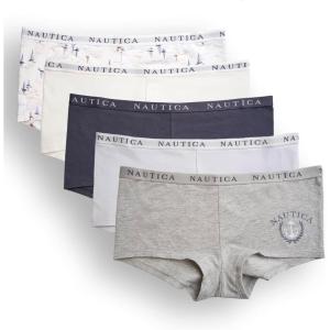 Nautica Women’s Cotton Boyshort Underwear Set, 5-Pack(Md Heather Grey/Sand Dollar/Steel Blue/Xenon Blue/Nt Watercolor Boats)