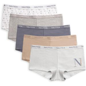 Nautica Women’s Cotton Boyshort Underwear Set, 5-Pack(Misty Spring/Lunar/Endless Dusk/Md Heather Grey/Multi Logo)