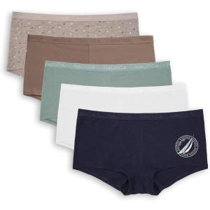 Nautica Women’s Cotton Boyshort Underwear Set, 5-Pack(Nocturnal Navy/White/Blue Sage/Volcano Ash/Nt Blue Dot)