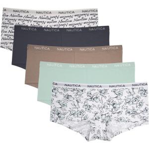 Nautica Women’s Cotton Boyshort Underwear Set, 5-Pack(Nt Floral/Zen Garden/Sand Bar/Chainmetal/Brush Script)