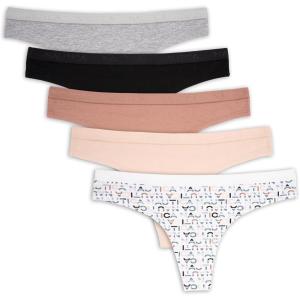 Nautica Women’s Cotton Thong Underwear Set, 5-Pack(Nt Logo/Barely There/Cafe Latte/Black/Md Heather Grey)