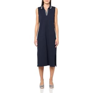 Nautica Women’s Johnny Collar Short Sleeve Stripe Dress(Night Sky)