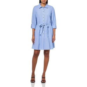 Nautica Women’s Long Sleeve Collared Button Shirt Dress(Blue/White)