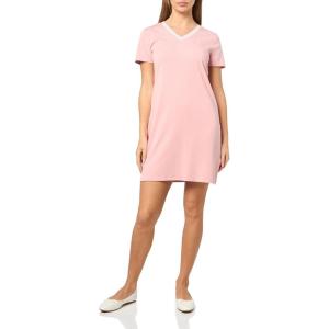 Nautica Women’s Solid V-Neck Short Sleeve Pullover V-Neck T-Shirt Dress(Bridal Rose)