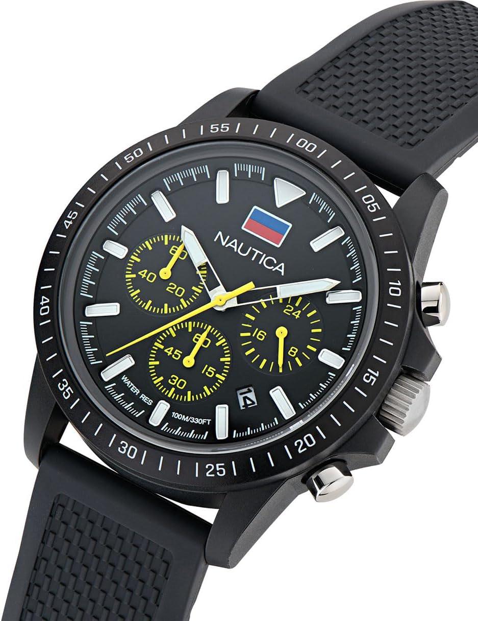 imageNautica Mens Black Wheat PU Fiber Strap Watch Model NAPNOS4S4