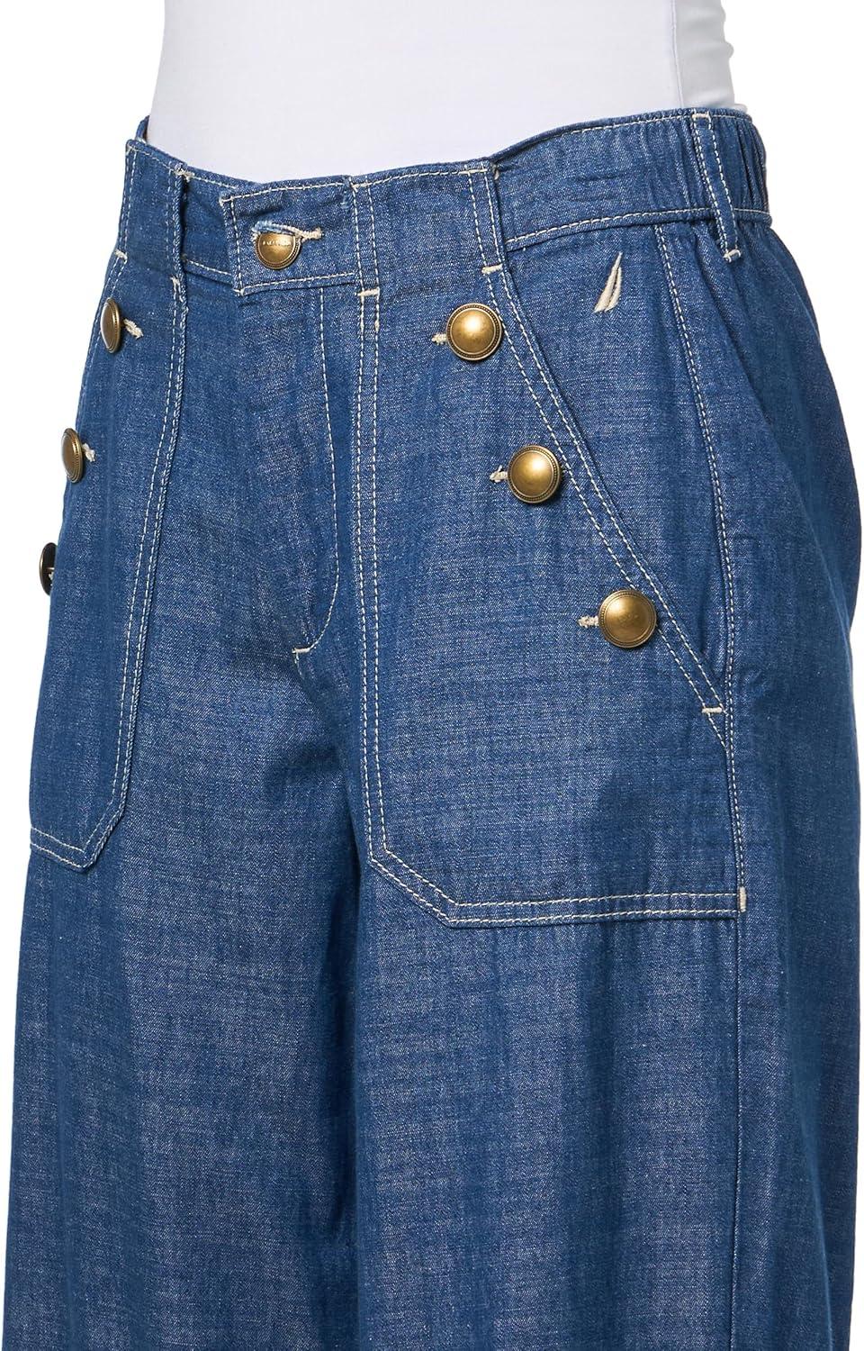 imageNautica Womens Button Pocket Wide Leg Sailor JeansIndigo Wash