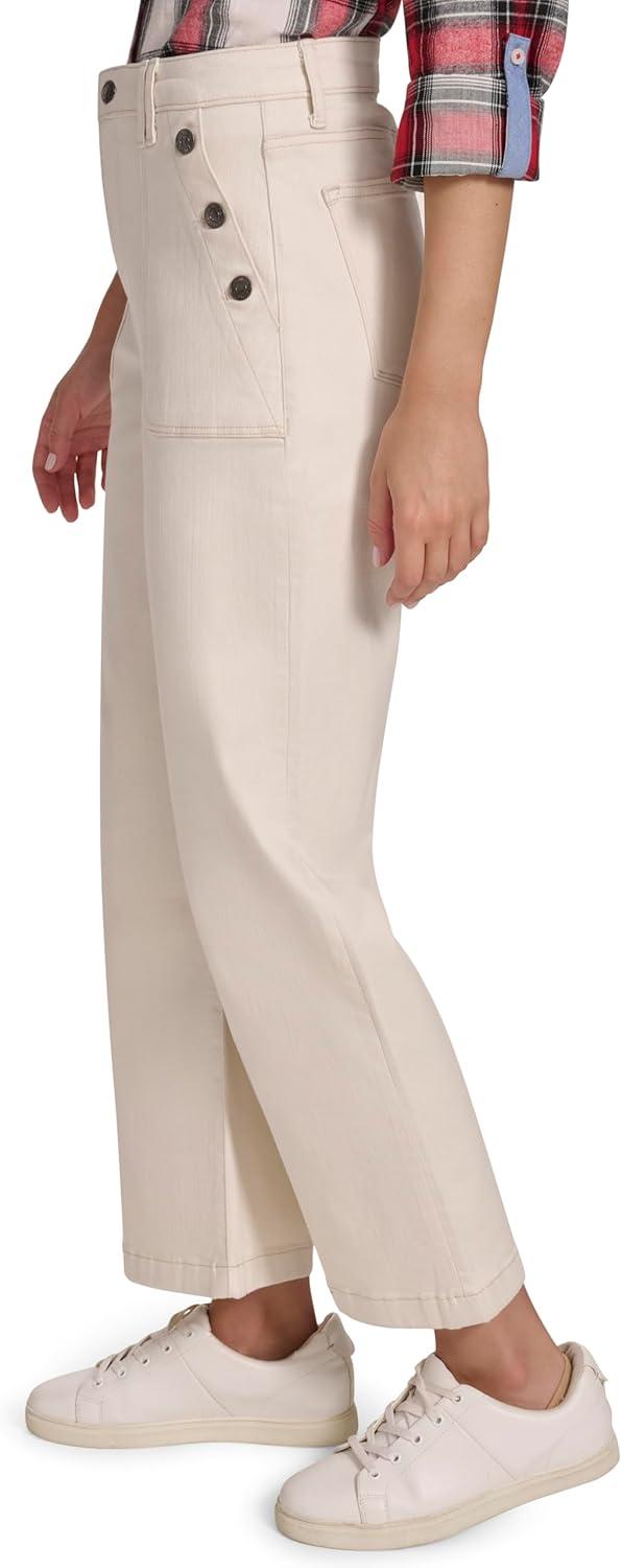 imageNautica Womens Button Pocket Wide Leg Sailor JeansNatural