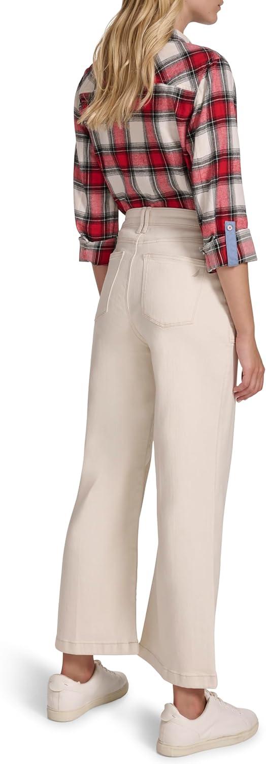 imageNautica Womens Button Pocket Wide Leg Sailor JeansNatural
