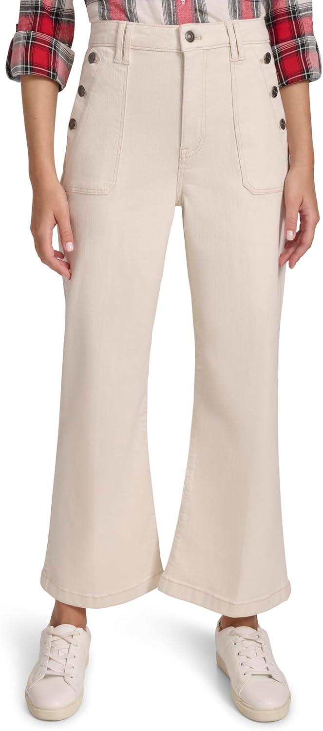 imageNautica Womens Button Pocket Wide Leg Sailor JeansNatural