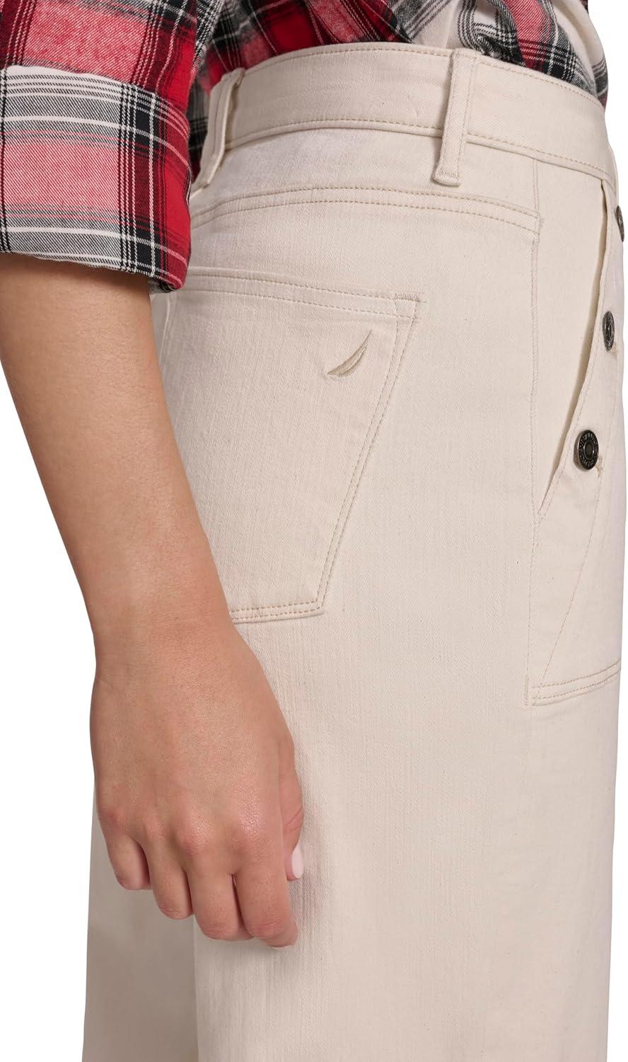 imageNautica Womens Button Pocket Wide Leg Sailor JeansNatural