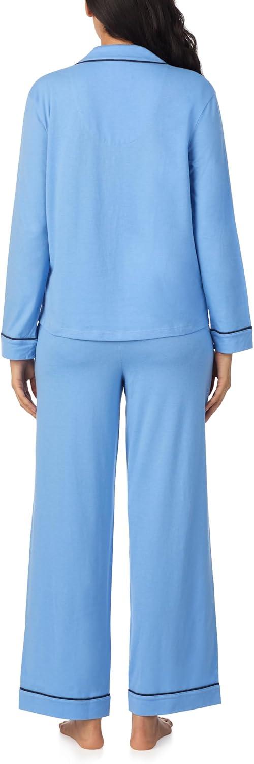 imageNautica 2Piece Notch Collar Pajama Set for Women ButtonUp Top amp Drawstring Pants Cotton Blend LightweightCounbl