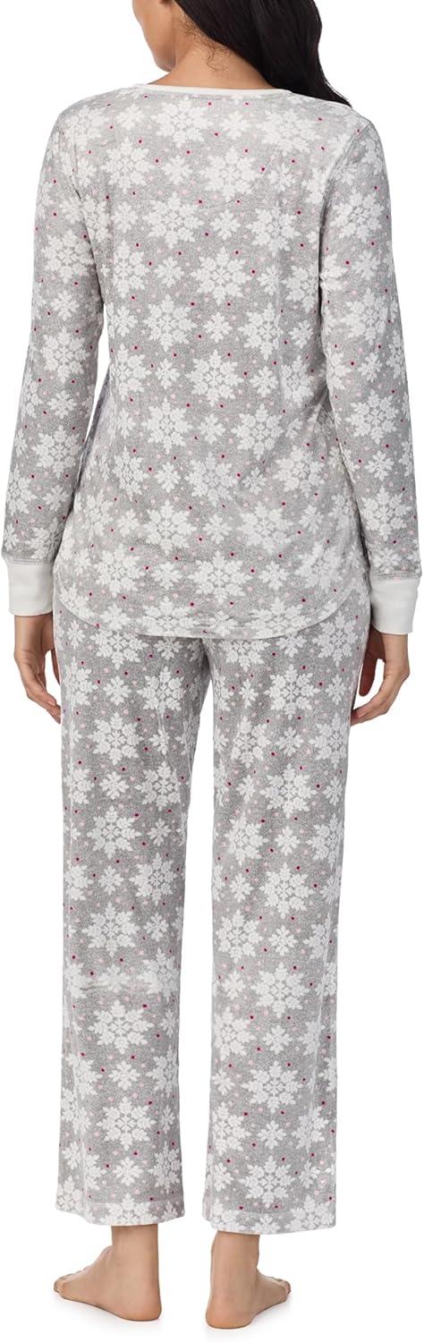 imageNautica Pajamas for Women Set Long Sleeve Henley Pajama Shirt amp Pants Warm Winter Fleece Sleepwear Lounge PJ Sets for WomenGrey Snowflake