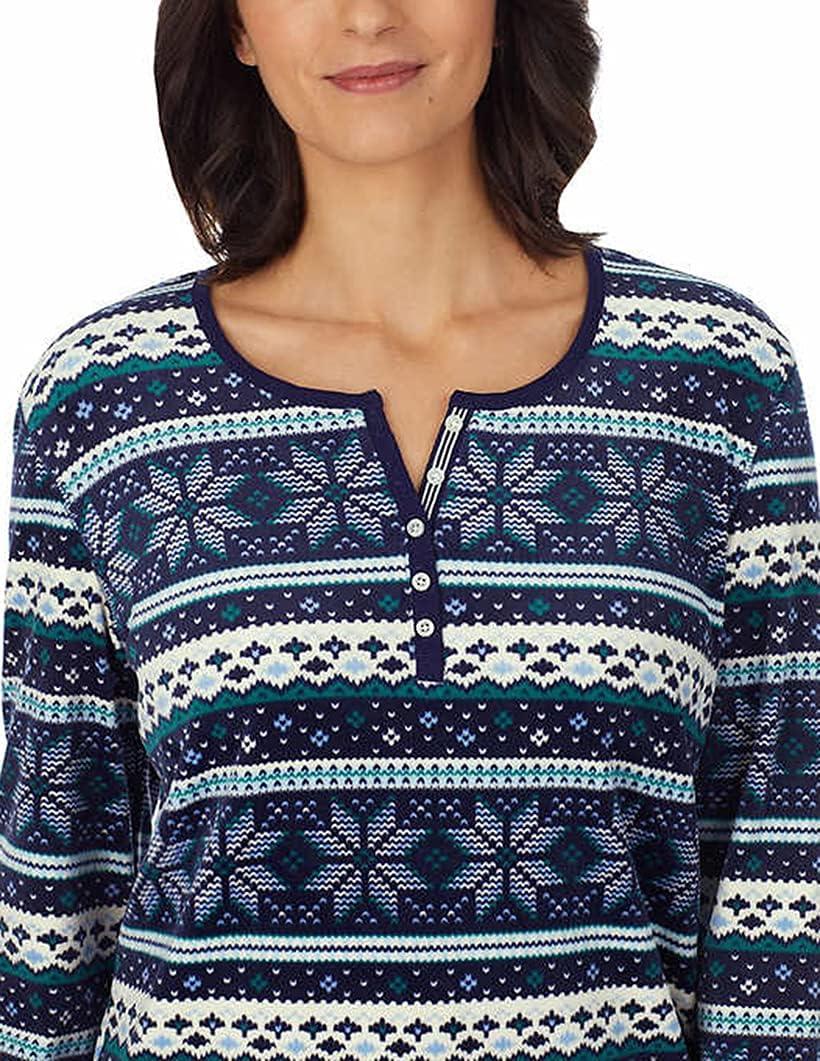 imageNautica Pajamas for Women Set Long Sleeve Henley Pajama Shirt amp Pants Warm Winter Fleece Sleepwear Lounge PJ Sets for WomenMixed Blue