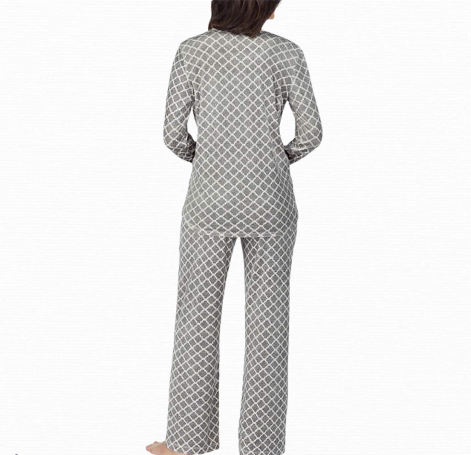 imageNautica Pajamas for Women Set Long Sleeve Henley Pajama Shirt amp Pants Warm Winter Fleece Sleepwear Lounge PJ Sets for WomenMixed Grey