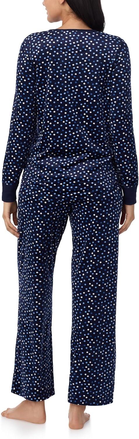 imageNautica Pajamas for Women Set Long Sleeve Henley Pajama Shirt amp Pants Warm Winter Fleece Sleepwear Lounge PJ Sets for WomenNavy Dots