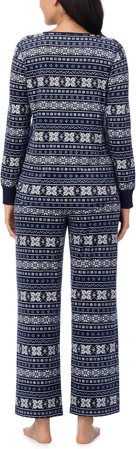 imageNautica Pajamas for Women Set Long Sleeve Henley Pajama Shirt amp Pants Warm Winter Fleece Sleepwear Lounge PJ Sets for WomenNavy Fairisle
