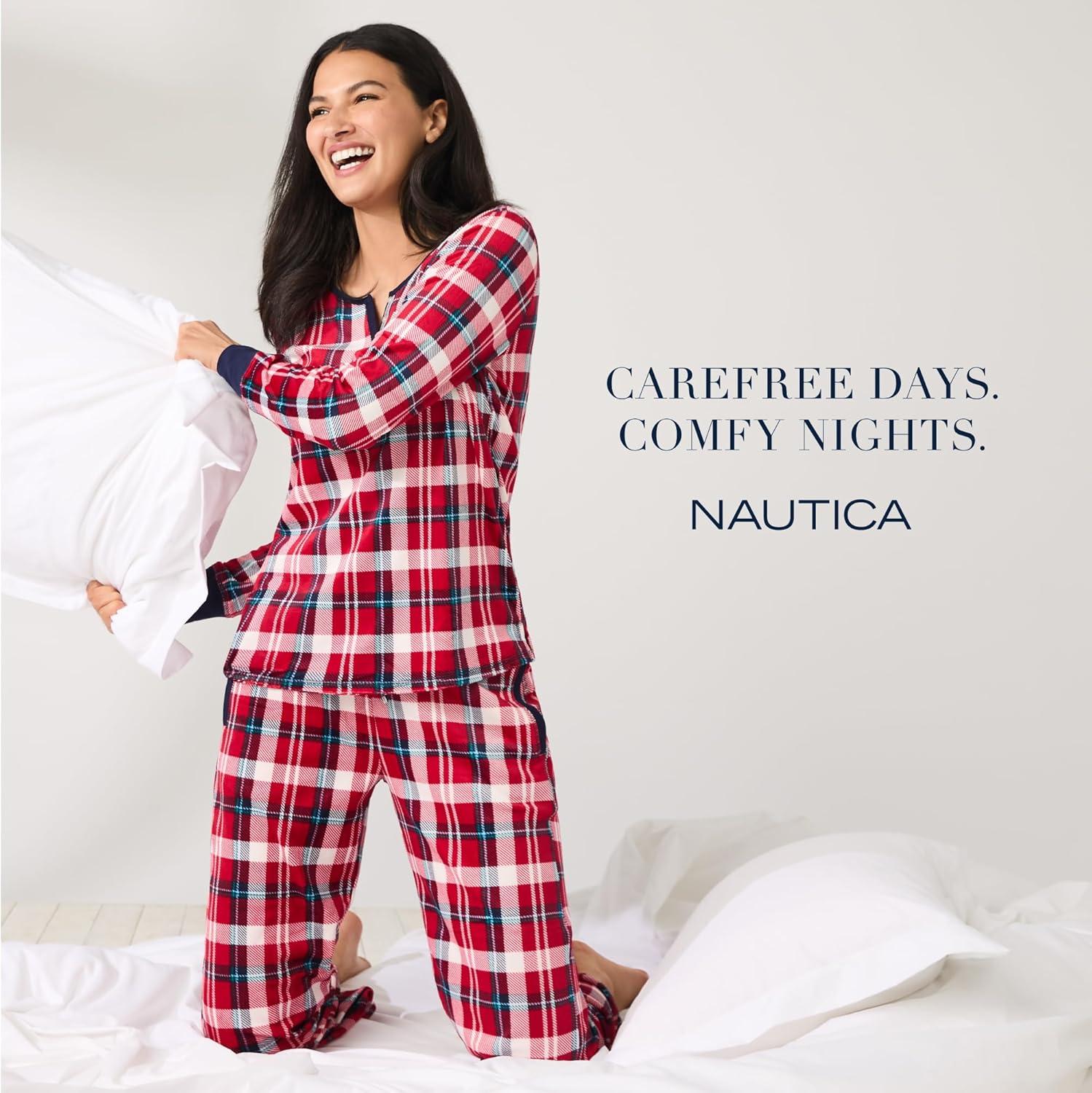 imageNautica Pajamas for Women Set Long Sleeve Henley Pajama Shirt amp Pants Warm Winter Fleece Sleepwear Lounge PJ Sets for WomenNavy Fairisle
