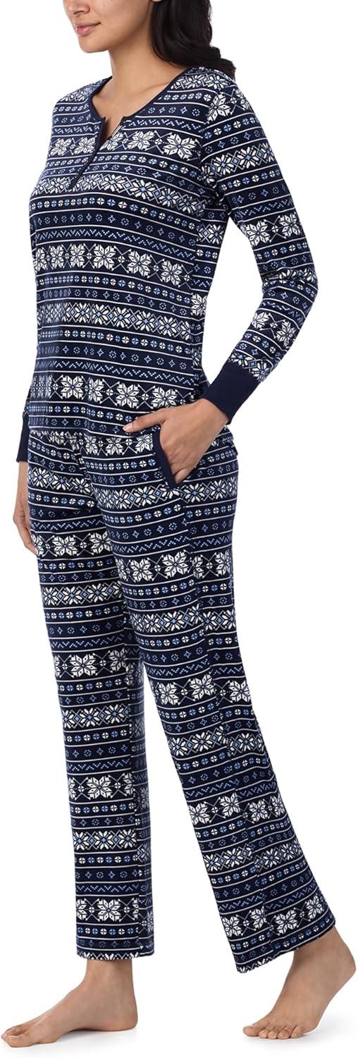imageNautica Pajamas for Women Set Long Sleeve Henley Pajama Shirt amp Pants Warm Winter Fleece Sleepwear Lounge PJ Sets for WomenNavy Fairisle