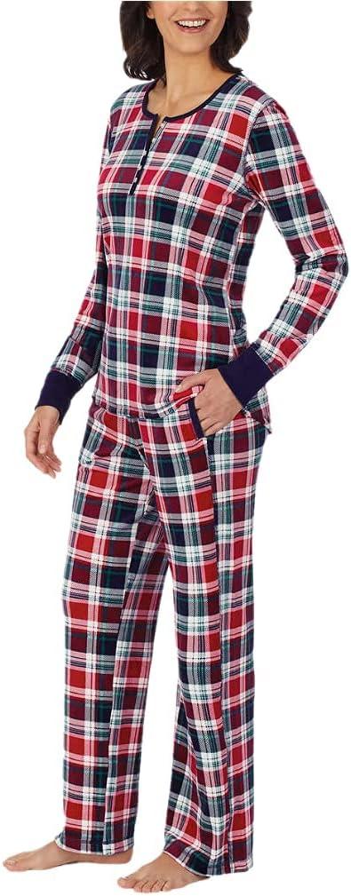 imageNautica Pajamas for Women Set Long Sleeve Henley Pajama Shirt amp Pants Warm Winter Fleece Sleepwear Lounge PJ Sets for WomenRed