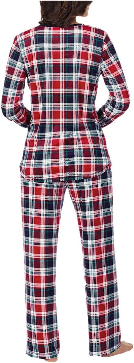 imageNautica Pajamas for Women Set Long Sleeve Henley Pajama Shirt amp Pants Warm Winter Fleece Sleepwear Lounge PJ Sets for WomenRed
