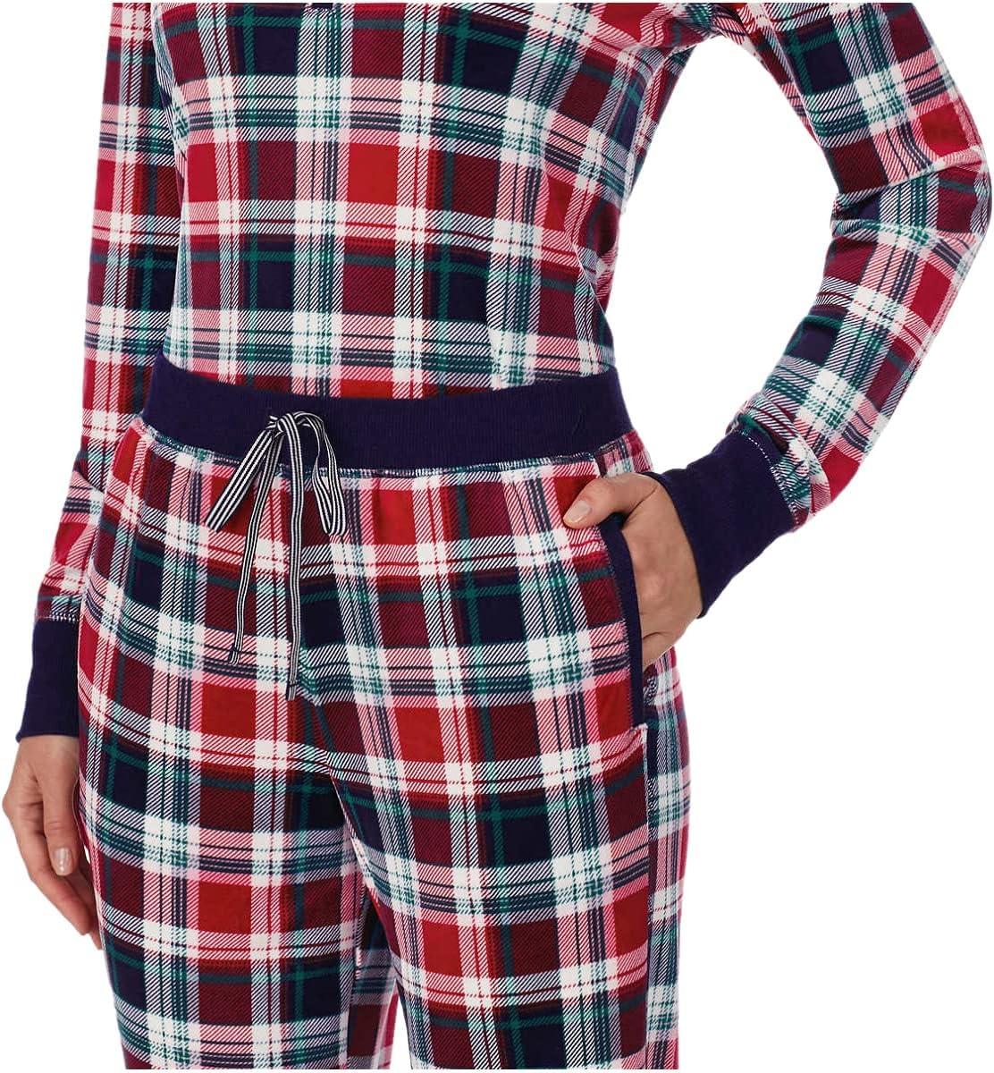 imageNautica Pajamas for Women Set Long Sleeve Henley Pajama Shirt amp Pants Warm Winter Fleece Sleepwear Lounge PJ Sets for WomenRed