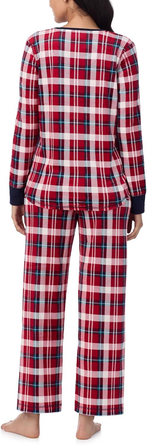 imageNautica Pajamas for Women Set Long Sleeve Henley Pajama Shirt amp Pants Warm Winter Fleece Sleepwear Lounge PJ Sets for WomenRed Plaid