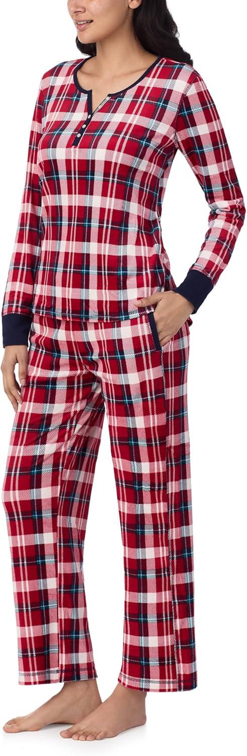 imageNautica Pajamas for Women Set Long Sleeve Henley Pajama Shirt amp Pants Warm Winter Fleece Sleepwear Lounge PJ Sets for WomenRed Plaid