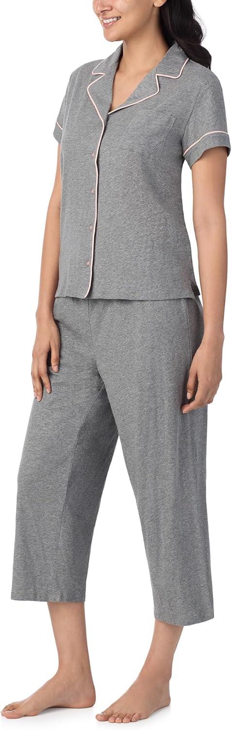 imageNautica Pajamas for Women Set Womens Lightweight Short Sleeve Button Down Pajama Shirt amp Capri Pants Lounge Sets PJs WomenHeather Grey