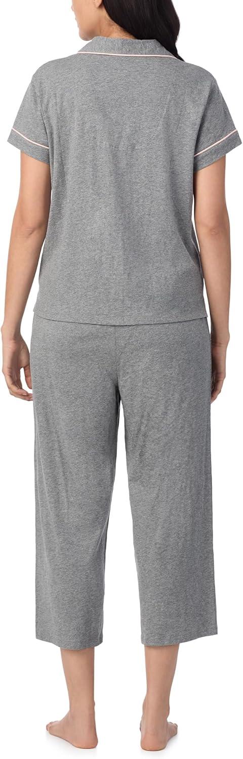 imageNautica Pajamas for Women Set Womens Lightweight Short Sleeve Button Down Pajama Shirt amp Capri Pants Lounge Sets PJs WomenHeather Grey