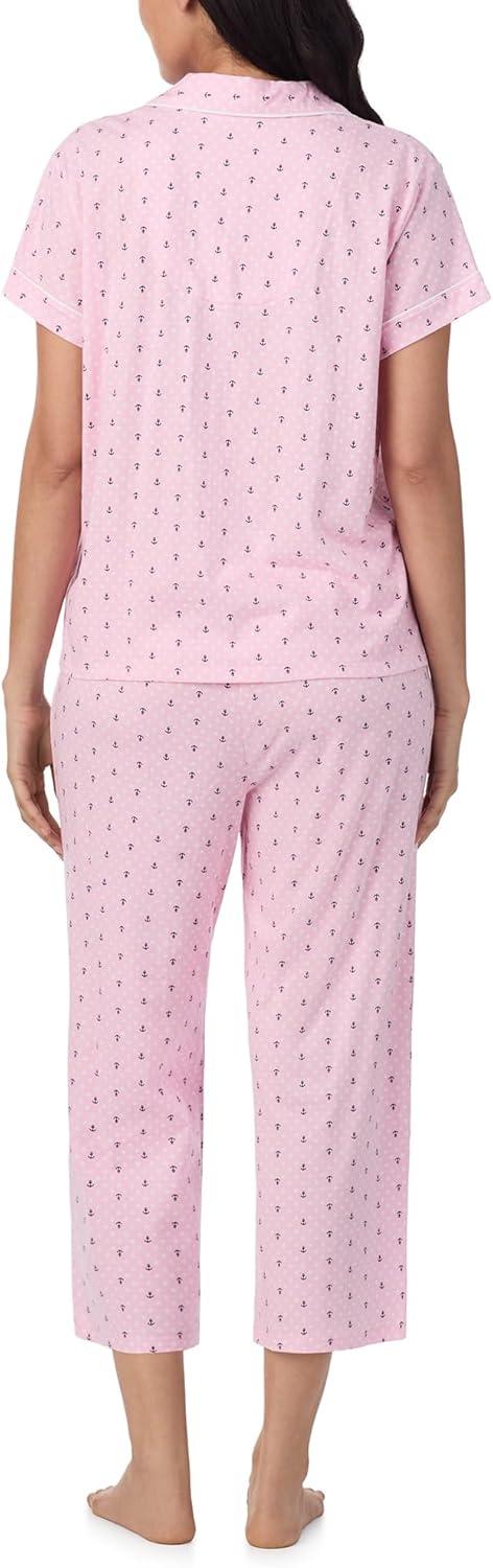 imageNautica Pajamas for Women Set Womens Lightweight Short Sleeve Button Down Pajama Shirt amp Capri Pants Lounge Sets PJs WomenPink