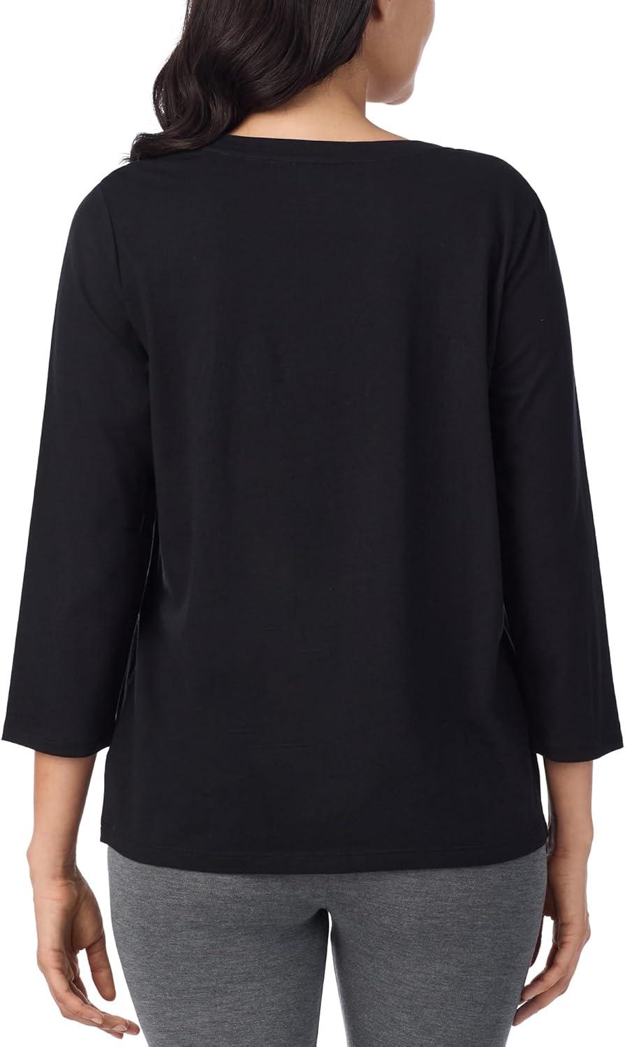 imageNautica Womens 34 Sleeve Sleep Shirt Lightweight Breathable Pajama Top Cotton Knit Jersey Crewneck Sleepwear LoungewearBlack