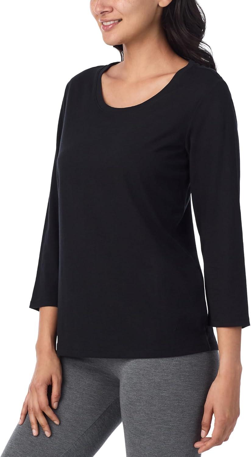 imageNautica Womens 34 Sleeve Sleep Shirt Lightweight Breathable Pajama Top Cotton Knit Jersey Crewneck Sleepwear LoungewearBlack