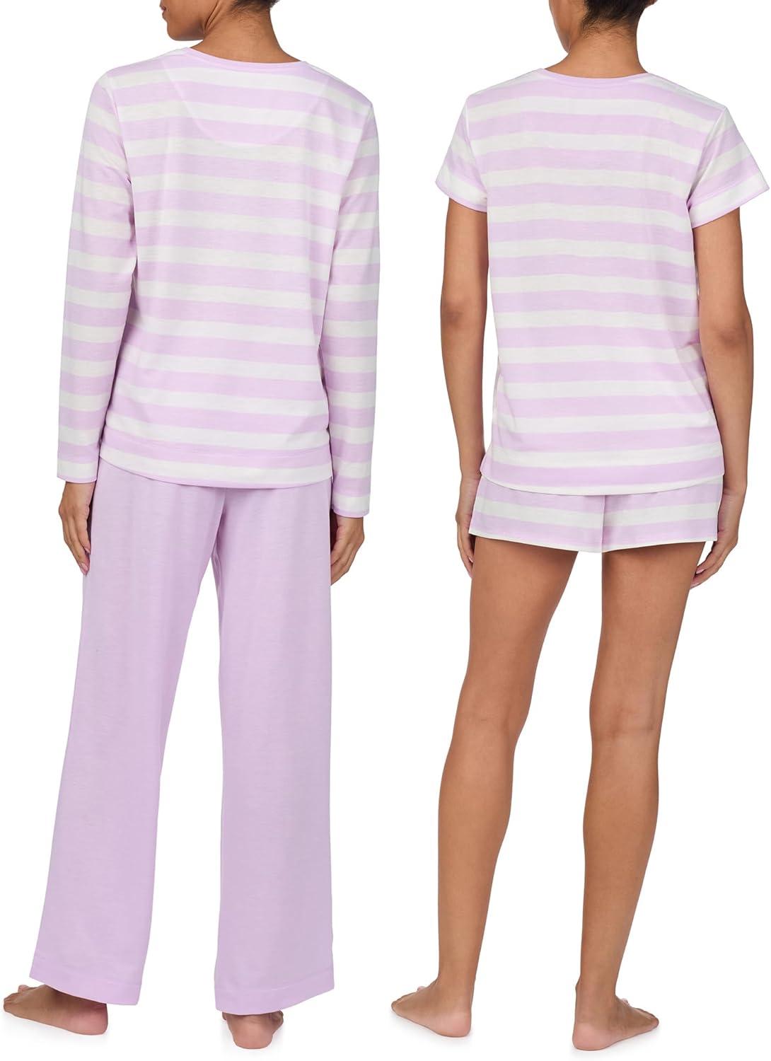 imageNautica Womens 4 Piece Sleep amp Lounge Pajama Set Lightweight French Terry Long amp Short Sleeve PJ Top Pants amp ShortsLilac Stripe
