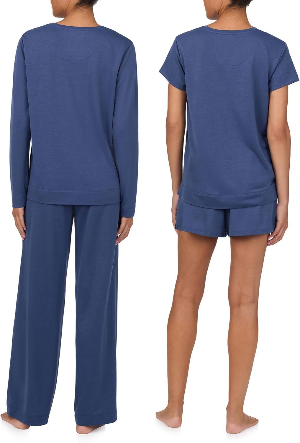 imageNautica Womens 4 Piece Sleep amp Lounge Pajama Set Lightweight French Terry Long amp Short Sleeve PJ Top Pants amp ShortsNavy