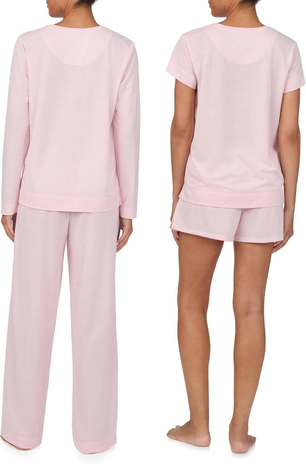 imageNautica Womens 4 Piece Sleep amp Lounge Pajama Set Lightweight French Terry Long amp Short Sleeve PJ Top Pants amp ShortsPink